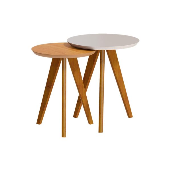 Conjunto Mesa Lateral Redonda - Off White Nature