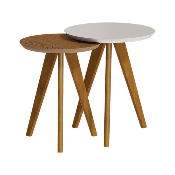 Conjunto Mesa Lateral Redonda Polly Off White/freijó G29 - Gr