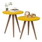 Conjunto Mesa Lateral Sofá Sala Pés Palito Amarelo