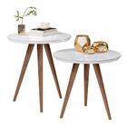 Conjunto Mesa Lateral Sofá Sala Pés Palito Branco