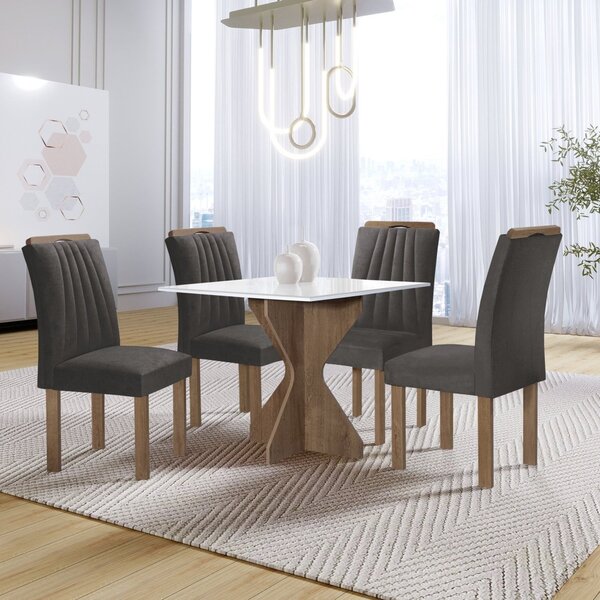 Conjunto Mesa Laura 90cm Com 4 Cadeiras Arizona Tampo Milão P