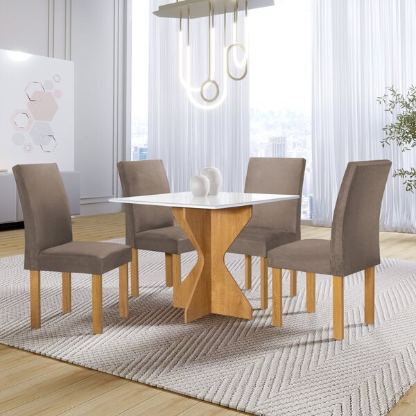 Conjunto Mesa Laura 90cm Com 4 Cadeiras Canela Tampo Milão Pl