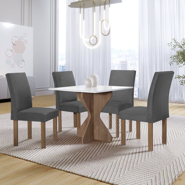 Conjunto Mesa Laura 90cm Com 4 Cadeiras Canela Tampo Milão Pl
