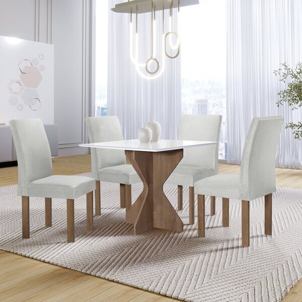 Conjunto Mesa Laura 90cm Com 4 Cadeiras Canela Tampo Milão Pl
