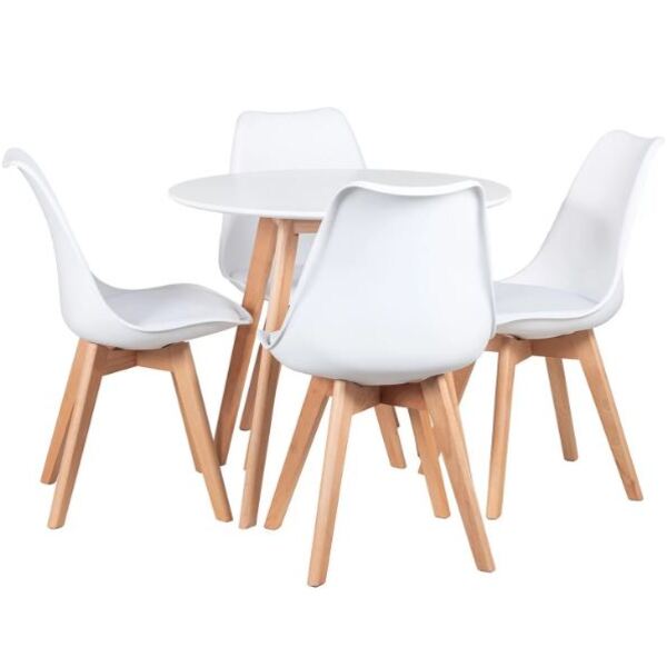 Conjunto Mesa Leda Branca 80 Cm + 4 Cadeiras Leda Brancas