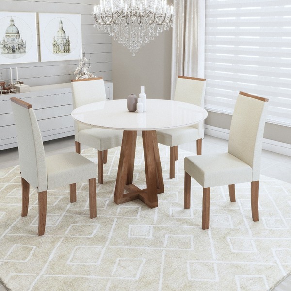 Conjunto Mesa Lívia Vidro Off White Com 4 Cadeiras Lívia Teci