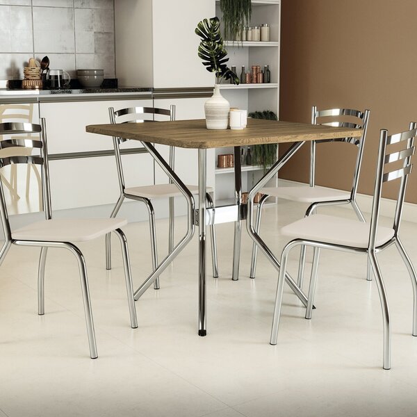 Conjunto Mesa Loire 4 Cadeiras Portugal Cromado/nude/freijo