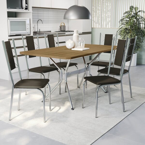 Conjunto Mesa Loire 6 Cadeiras Lisboa Cromado/freijo/marrom