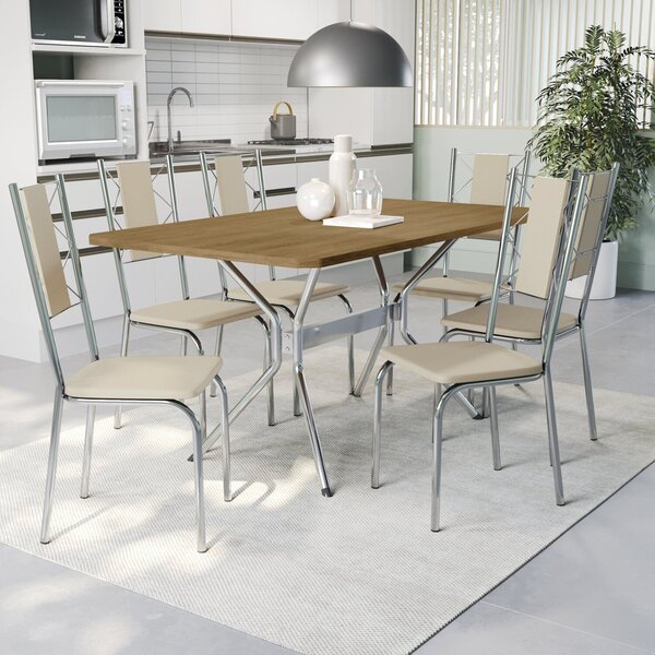 Conjunto Mesa Loire 6 Cadeiras Lisboa Cromado/freijo/nude