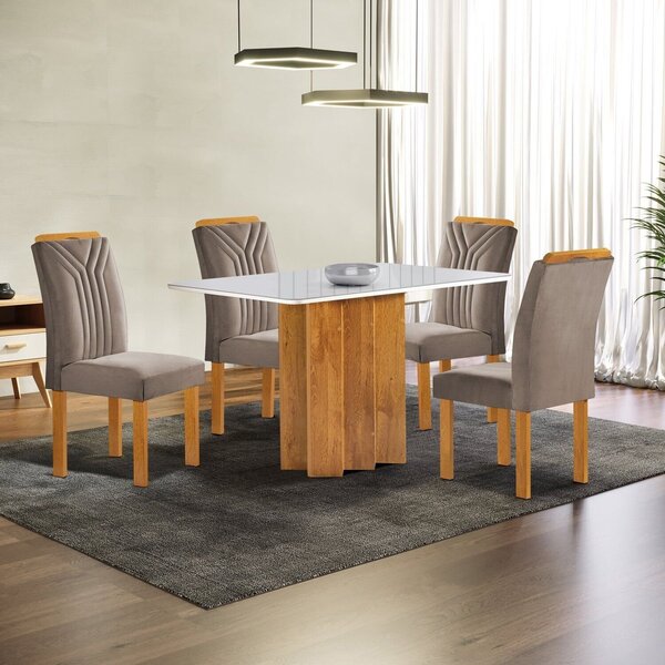 Conjunto Mesa Lorena 120cmx80cm Com 4 Cadeiras Celeste Tampo