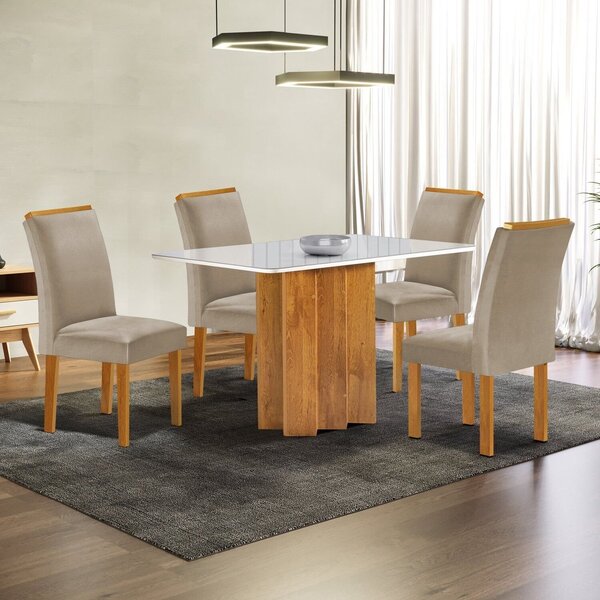 Conjunto Mesa Lorena 120cmx80cm Com 4 Cadeiras Luisa Tampo Lo