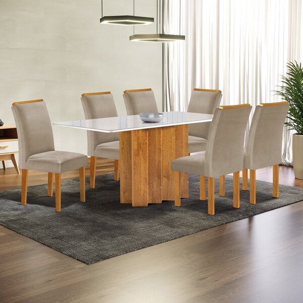 Conjunto Mesa Lorena 160cm X 80cm Com 6 Cadeiras Luisa Tampo