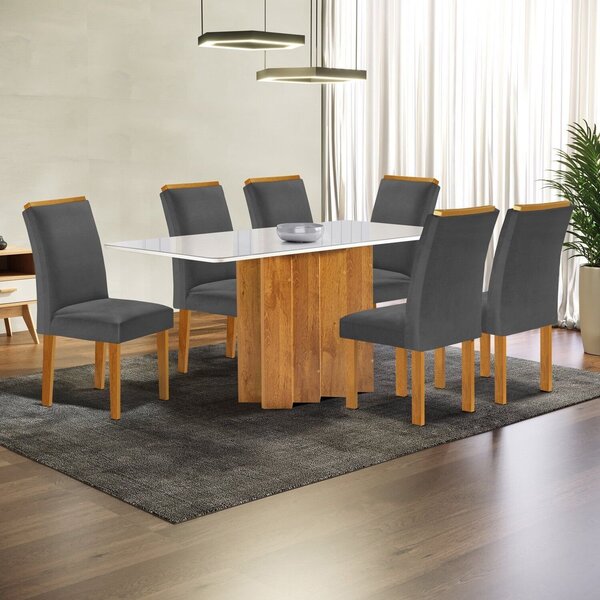 Conjunto Mesa Lorena 160cm X 80cm Com 6 Cadeiras Luisa Tampo