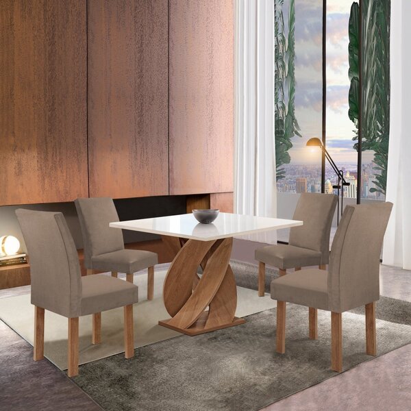 Conjunto Mesa Luna 100cm Com 4 Cadeiras Canela Tampo Slim Plu
