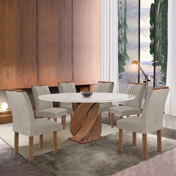 Conjunto Mesa Luna 120cm Com 6 Cadeiras Arizona Tampo Redondo