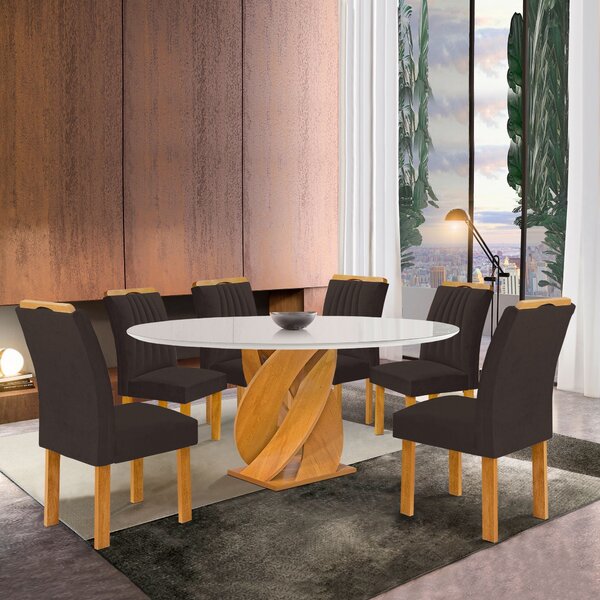 Conjunto Mesa Luna 120cm Com 6 Cadeiras Arizona Tampo Redondo