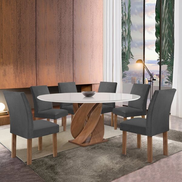 Conjunto Mesa Luna 120cm Com 6 Cadeiras Canela Tampo Redondo