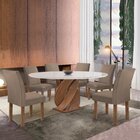 Conjunto Mesa Luna 120cm Com 6 Cadeiras Canela Tampo Redondo
