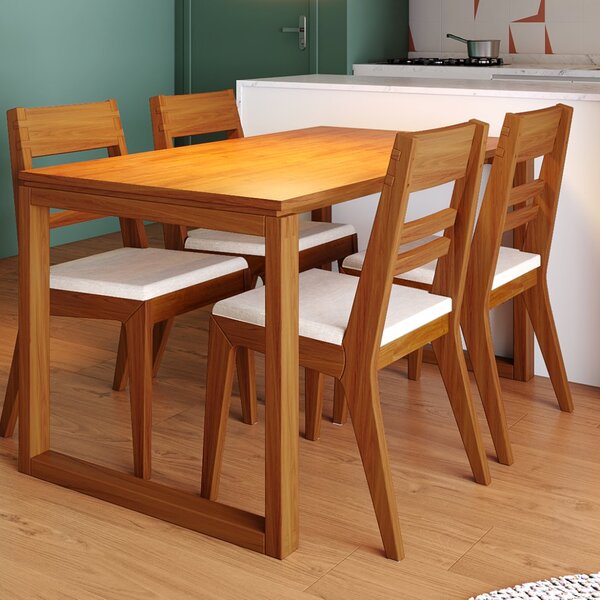 Conjunto Mesa Madeira Maciça Craft Com 4 Cadeiras Craft Garapa