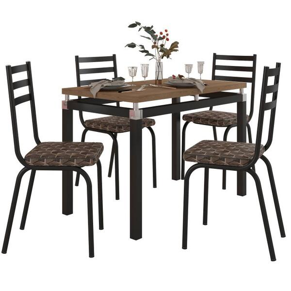 Conjunto Mesa Malva Preto C/4 Cadeiras Nature Mosaico Palha