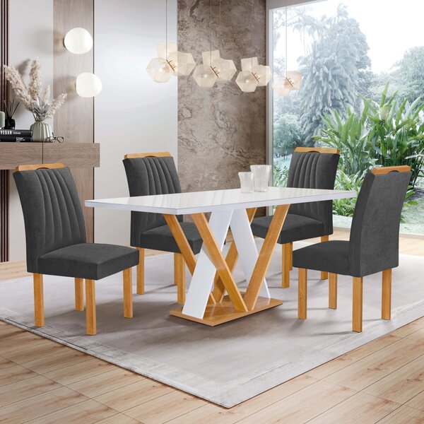 Conjunto Mesa Manuela 120cm Com 4 Cadeiras Arizona Tampo Dako