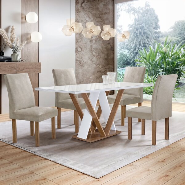 Conjunto Mesa Manuela 120cm Com 4 Cadeiras Canela Tampo Dakot