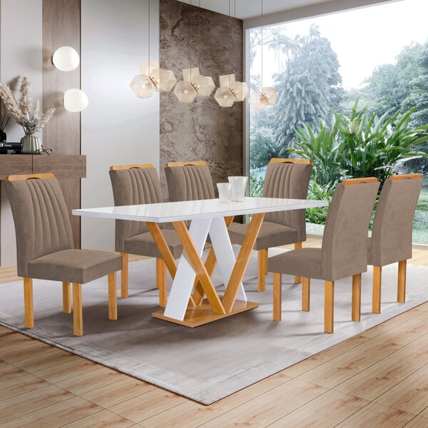 Conjunto Mesa Manuela 160cm Com 6 Cadeiras Arizona Tampo Dako
