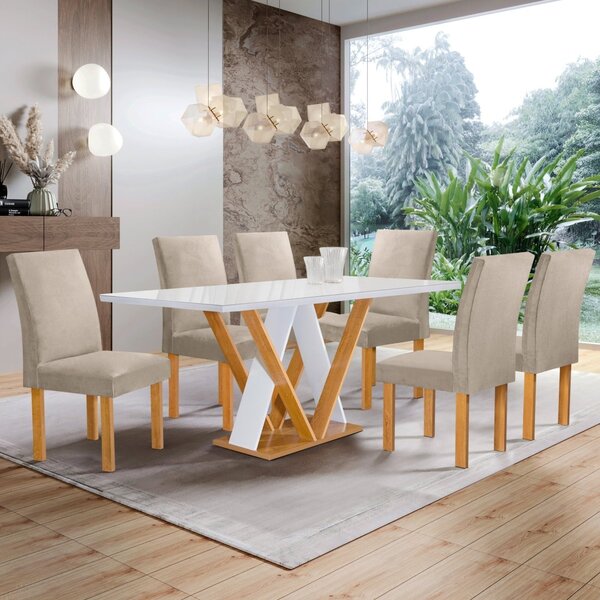 Conjunto Mesa Manuela 160cm Com 6 Cadeiras Canela Tampo Dakot