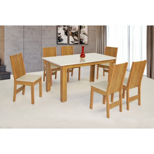 Conjunto Mesa Mariah Com 6 Cadeiras Elane Freijó Off White