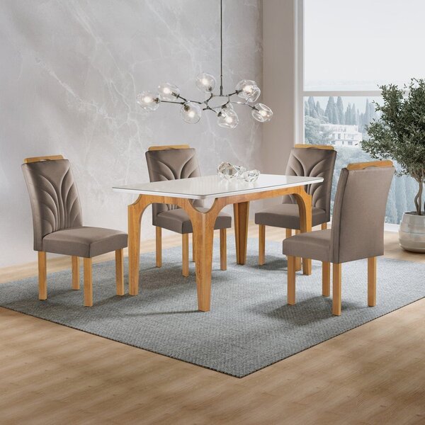Conjunto Mesa Melina 120cmx90cm Com 4 Cadeiras Carolina Tampo