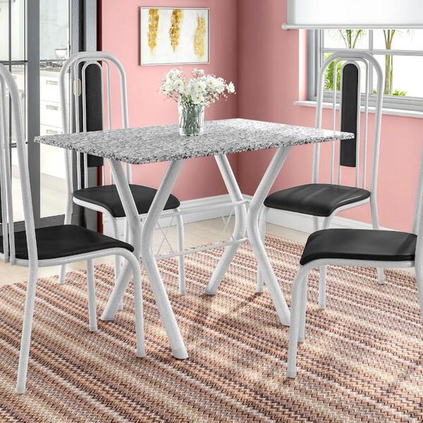 Conjunto Mesa Miami C/ 4 Cadeiras Granada Branco Prata/preto