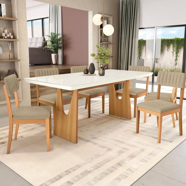Conjunto Mesa Mila Com 6 Cadeiras Em Madeira Maciça Bege