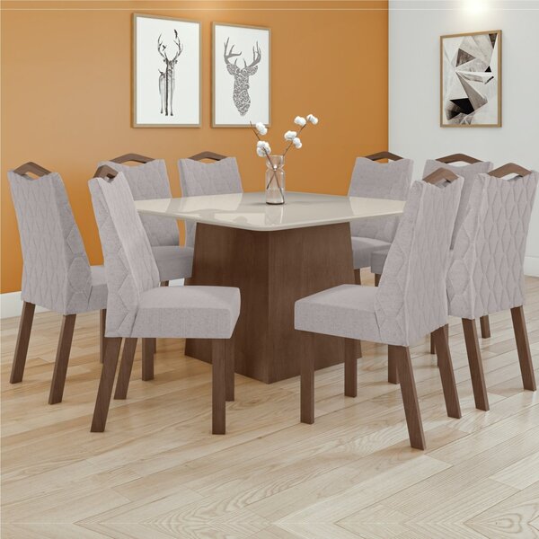 Conjunto Mesa Nevada 130cm Tampo Mdf/vidro 8 Cadeiras Vênus M