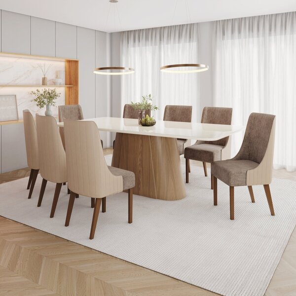 Conjunto Mesa Olívia 200cm Com Vidro 8 Cadeiras Ivy Nature/ O