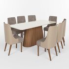 Conjunto Mesa Olívia 200cm Com Vidro 8 Cadeiras Ivy Nature/ O