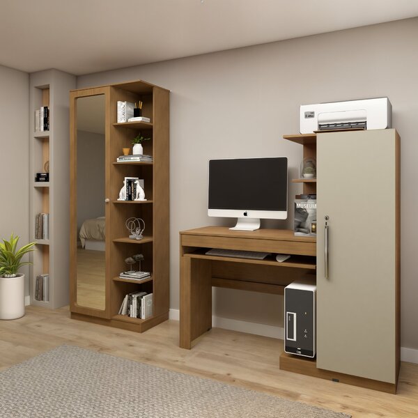 Conjunto Mesa Para Computador Escrivaninha E Armário Multiuso