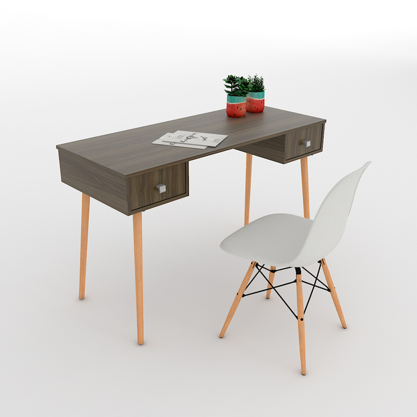 Conjunto Mesa Pé Palito Nogal E Cadeira Eiffel Branca