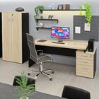 Conjunto Mesa Pedestal E Armário Alto Para Escritório Carvalh