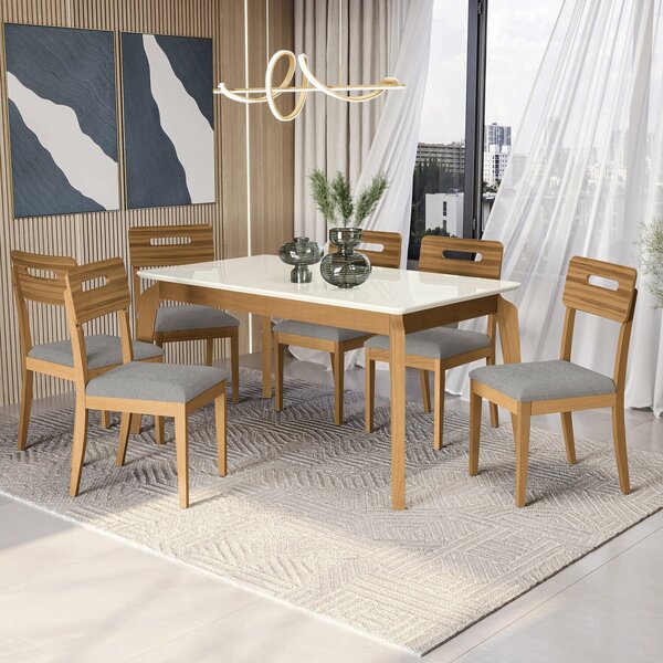 Conjunto Mesa Petra Com 6 Cadeiras Madeira Maciça Cinza