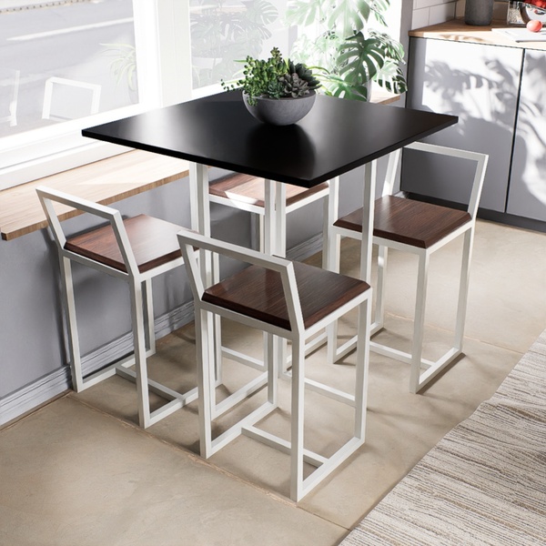 Conjunto Mesa Preta 4 Cadeiras Pequena Imbuia Industrial White