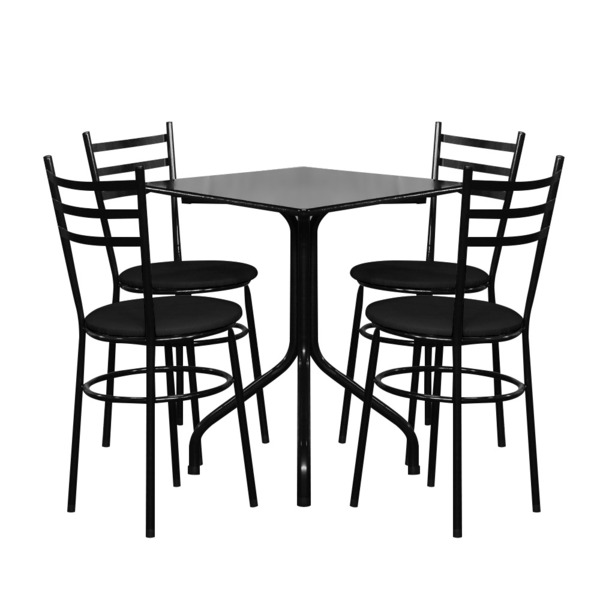 Conjunto Mesa Preta 68x68 Com 4 Cadeiras Epoxi  Preto