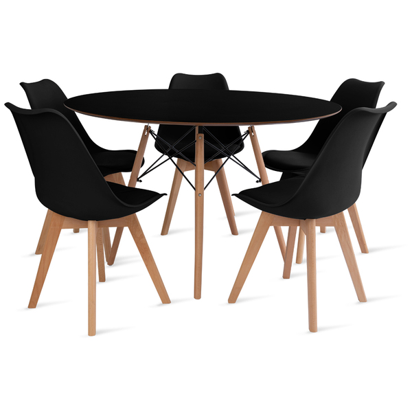 Conjunto Mesa Preta Eames 110cm E 5 Cadeiras Leda Preta