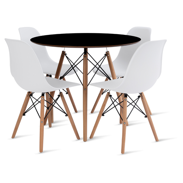 Conjunto Mesa Preta Eames 90cm E 4 Cadeiras Eames Branca