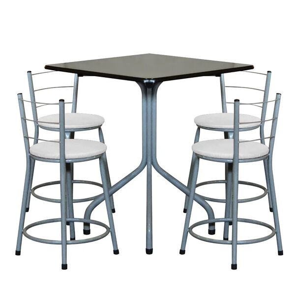 Conjunto Mesa Quadrada 68x68cm Cinza Com 4 Banquetas Epoxi