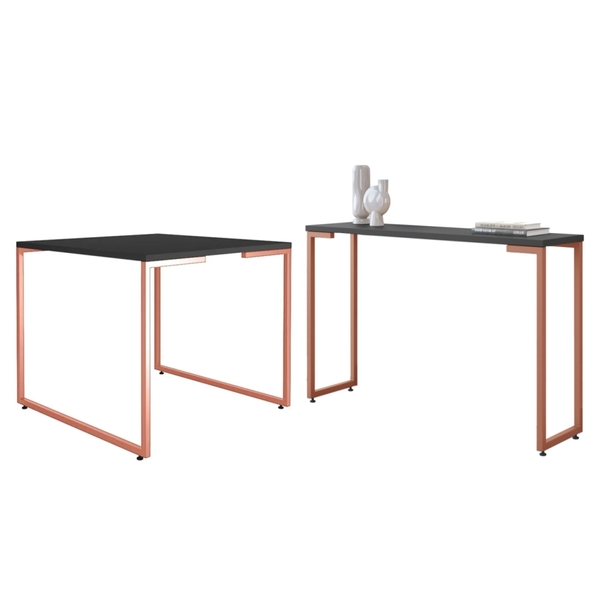 Conjunto Mesa Quadrada E Aparador Ares Preto Cobre