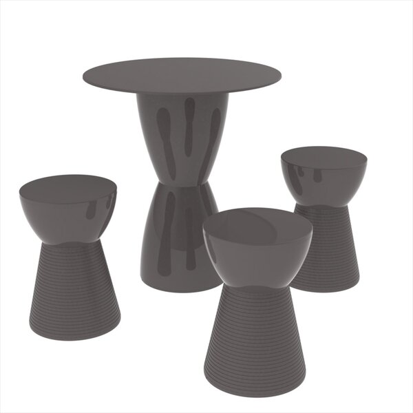 Conjunto Mesa Redonda 60x82cm 3 Banquetas Fit Grifit Cinza Mu