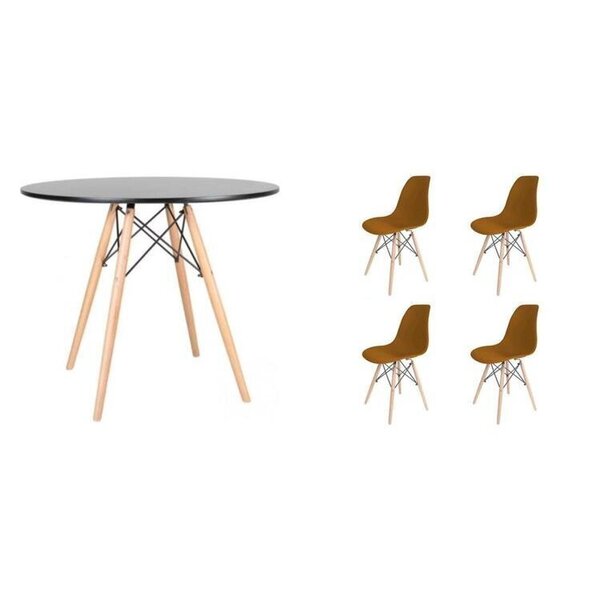 Conjunto Mesa Redonda 90cm Tampo Em Mdf 4 Cadeiras Pp Base Ma