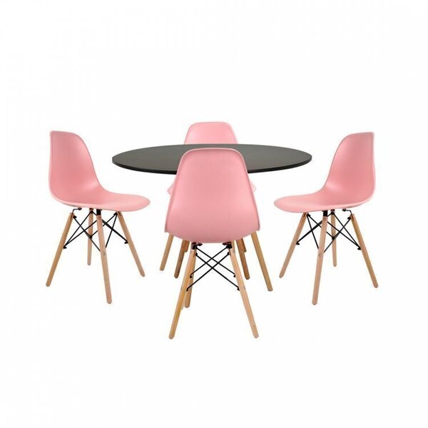 Conjunto Mesa Redonda 90cm Tampo Em Mdf 4 Cadeiras Pp Base Ma