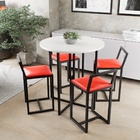 Conjunto Mesa Redonda Branca 4 Cadeiras Pequena Estofado Verm