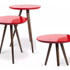 Conjunto Mesa Redonda Canto Vidro Laqueado  3 Un.  Vermelho